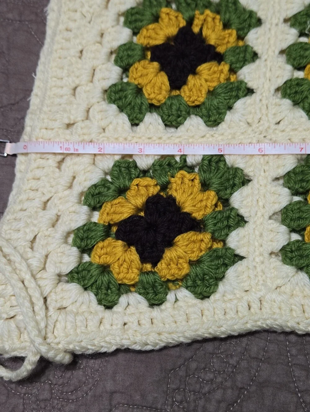 Vintage Granny Square Crochet Pillow Cover, floral sunflower, cover only